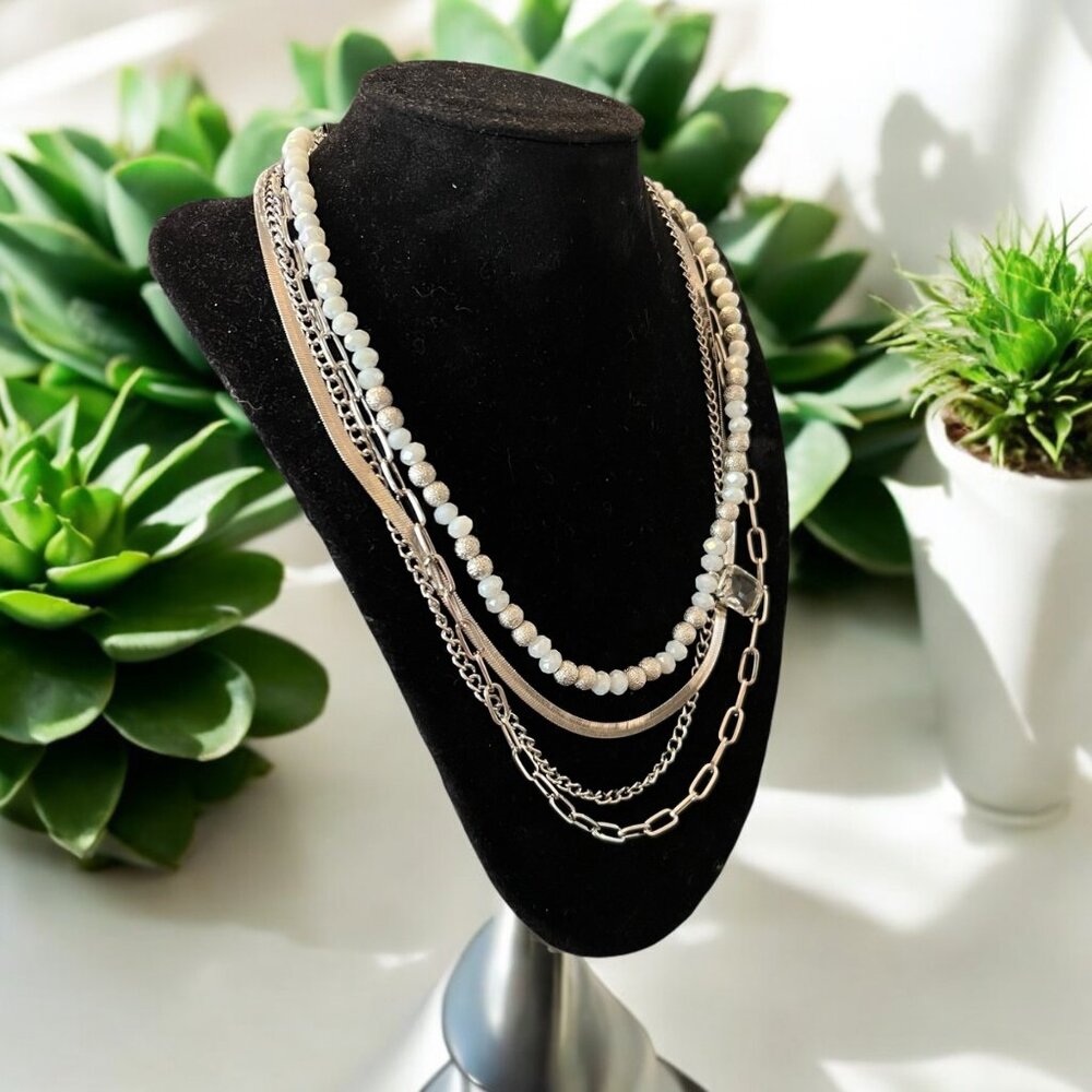 Ashley Stewart Multi-Layer Necklace‎ Modern Boho Chic Statement Trendy Elegant